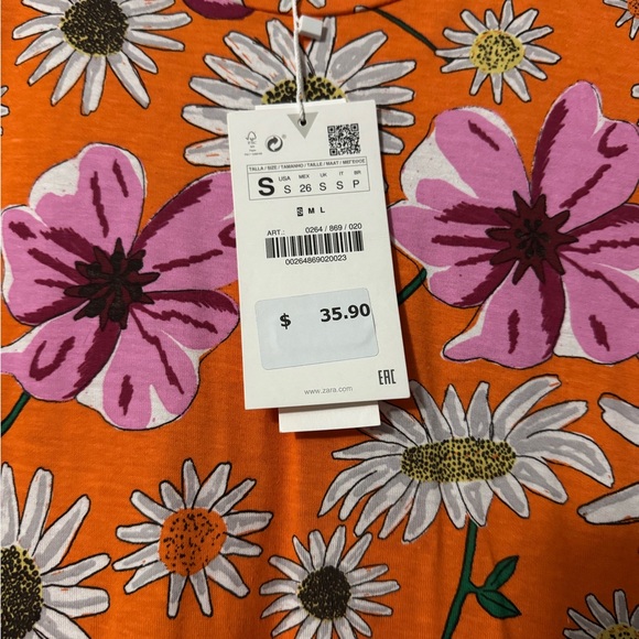 NWT Zara Orange and Pink Floral Dress Size S - Picture 2 of 3